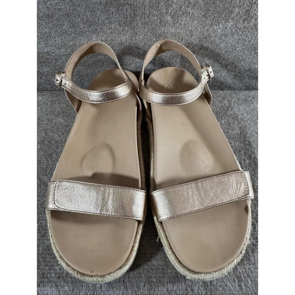 ABEO Isle Strap Sandals Women 11 Light Gold Leather Espadrille Orthotic Comfort